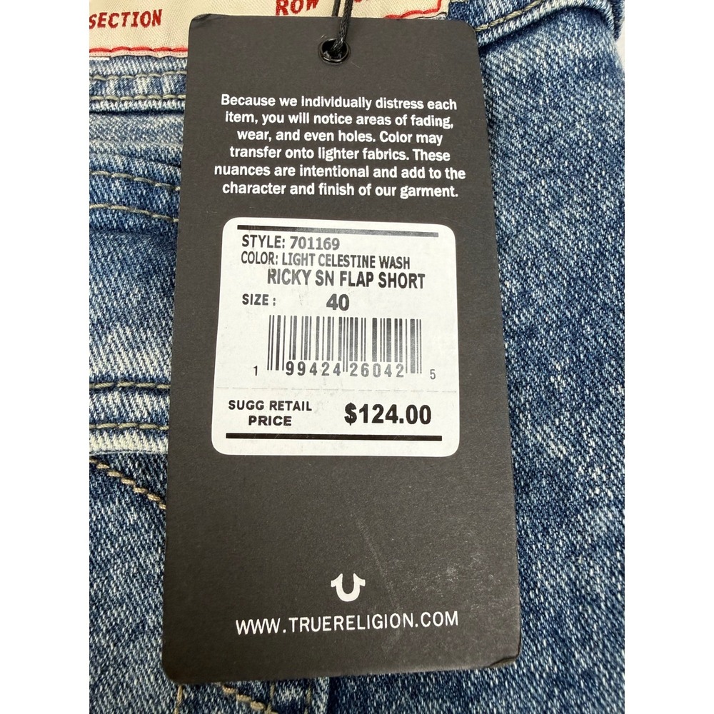 True Religion Ricky SN Flap Denim Shorts Light Blue Wash Mens 40" Fit 42" New - Picture 3 of 8